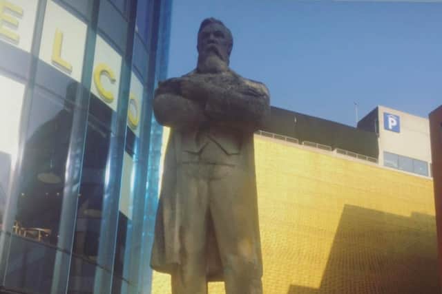 This controversial statue of philosopher Friedrich Engels in Manchester. 