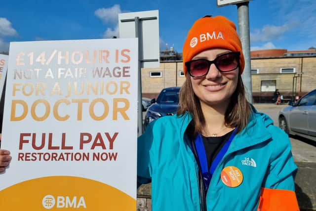 BMA representative Behnaz Pourmohammadi outside Wigan Infirmary as junior doctors go on strike in a pay dispute. Photo: Andrew Nowell/NationalWorld