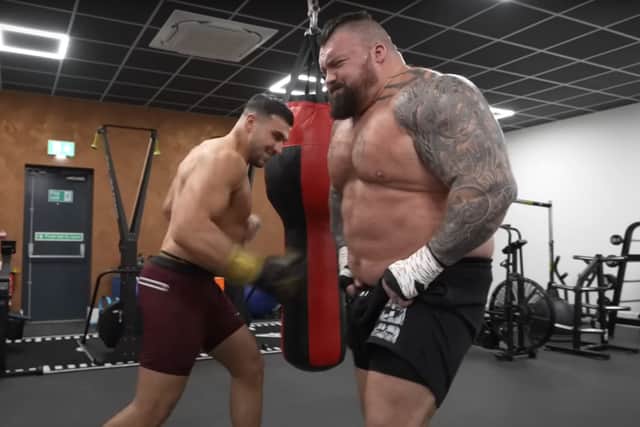 A clip from Eddie Hall’s YouTube video: Day in the life with Tommy Fury. (Credit YouTube)