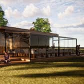How the former public toilets in King George V Playing Fields in Uppermill would look after being developed into a cafe. Photo: Creative Architecture/Grandpa Greene\'s