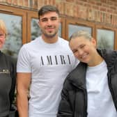 Molly-Mae Hague  and Tommy Fury with employee Linda at Kenyon Hall Farm (Credit Kenyon Hall Farm Facebook)