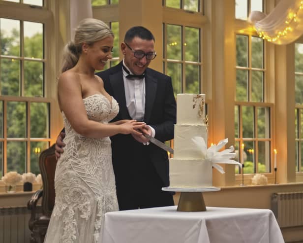 Georgie and John Gillbanks getting married at their wedding which will be shown on reality TV show Wedding Valley. Photo: UKTV