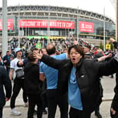 Man City fans at Wembley for the FA Cup semi final against Sheffield United. Picture: AFP via Getty Images