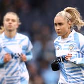 Steph Houghton of Manchester City looks on during the FA Women’s Super League match between Manchester City and West Ham United at The Academy Stadium on April 23, 2023 in Manchester, England. (Photo by Naomi Baker/Getty Images)