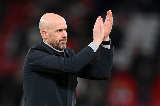 Man United manager Erik tan Hag applauds the fans after a match