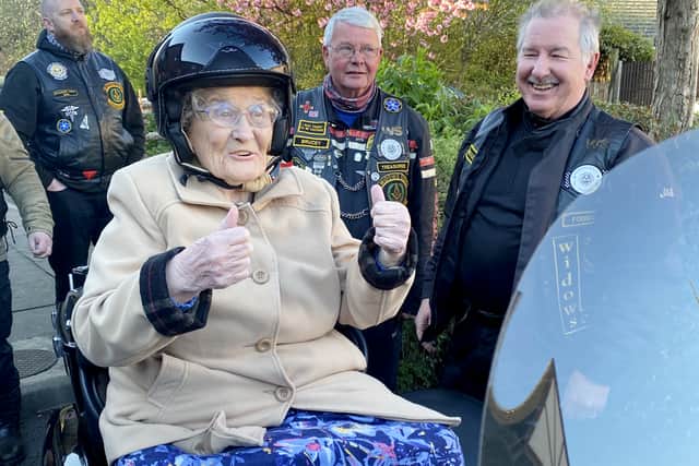 Barbara Morris celebrates her 90th on the back of a Harley Davidson Credit: Kirsty Harvey / SWNS