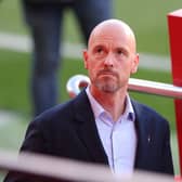 Manchester United manager Erik ten Hag looks on 