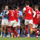 Manchester City and Arsenal players clashed after the Premier League game at the Etihad.