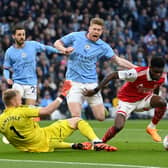 Pep Guardiola revealed Kevin De Bruyne asked to be replaced with a knock in Manchester City’s Premier League win over Arsenal.