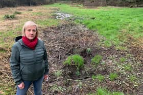 Coun Lisa Smart at the land near Otterspool Road, Romiley, Stockport. Credit: LDRS