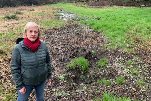 Coun Lisa Smart at the land near Otterspool Road, Romiley, Stockport. Credit: LDRS