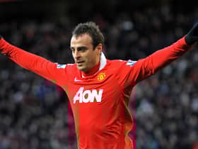 Dimitar Berbatov celebrates for Manchester United