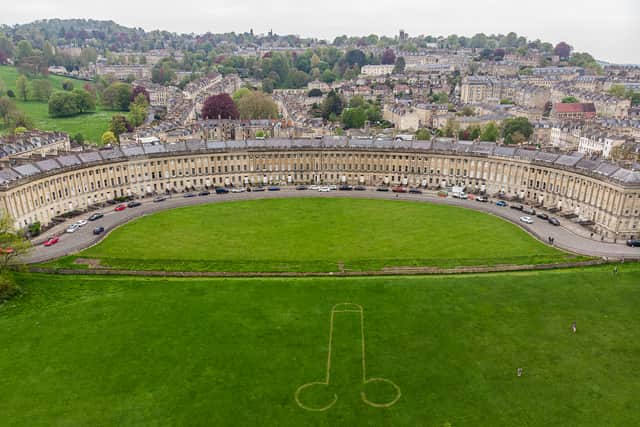 Residents of the posh Royal Crescent in Bath were stunned to see the large phallus on the grass outside their homes.