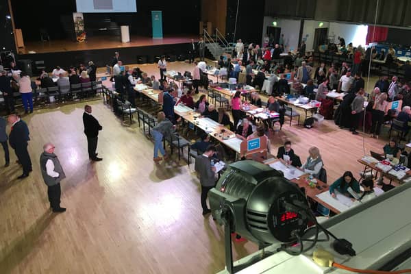 Oldham local election vote count at the Queen Elizabeth Hall. Photo: Charlotte Green LDRS