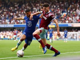 West Ham midfielder Declan Rice in action.  