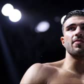 Tommy Fury looks on as they enter the arena during their ring walk prior to the Cruiserweight Title fight between Jake Paul and Tommy Fury at the Diriyah Arena on February 26, 2023 in Riyadh, Saudi Arabia. (Photo by Francois Nel/Getty Images)