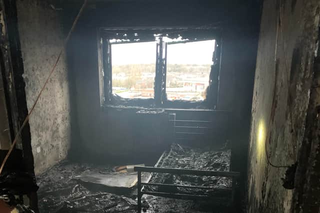 The wrecked flat in Salford following the fire caused by a faulty e-bike battery pack