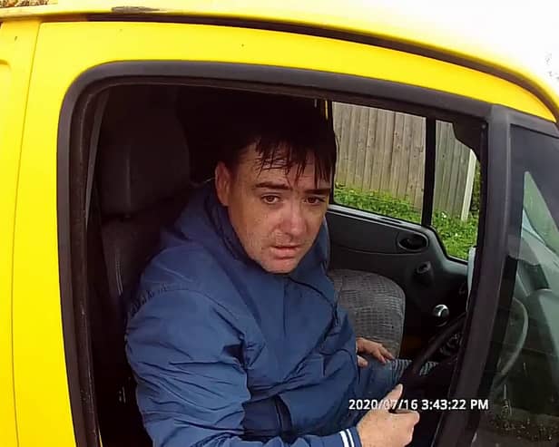 Police stopped the man leaving a travellers' site in Cambridgeshire.