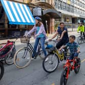 Kidical Mass Manchester organised its first mass family-friendly bike ride through the city centre. Photo: Sarah Rowe