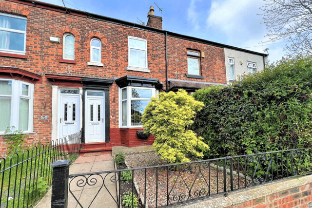Outside of a three bed terraced house for sale in Eccles (Photo: Zoopla)