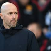 Manchester United manager Erik Ten Hag looks on