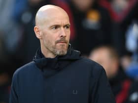 Manchester United manager Erik Ten Hag looks on