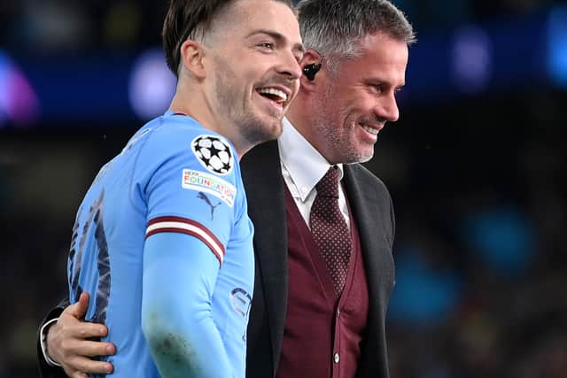 Jack Grealish embraced Jamie Carragher after the win (Image: Getty Images)