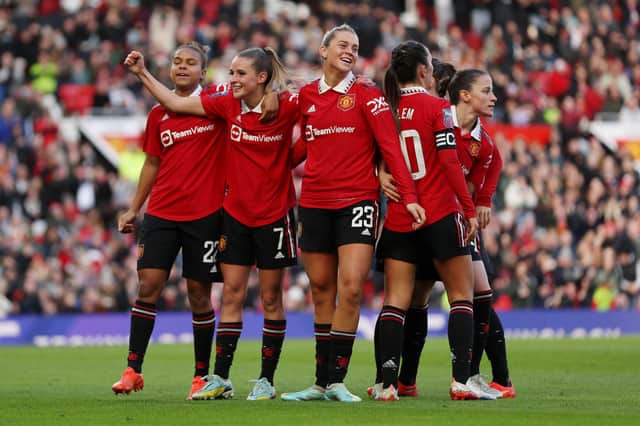 Manchester United are still in with a chance of winning the WSL title for the very first time. (Photo by Charlotte Tattersall - MUFC/Manchester United via Getty Images)
