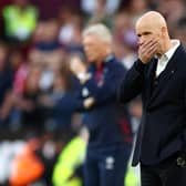 Manchester United manager Erik ten Hag reacts during a match
