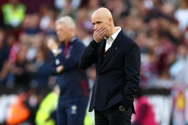 Manchester United manager Erik ten Hag reacts during a match