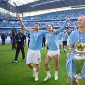 Man City players celebrate 