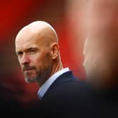 Manchester United manager Erik ten Hag looks on 