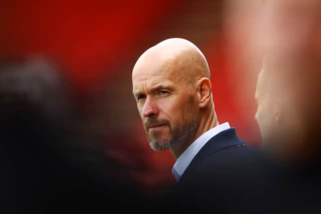 Manchester United manager Erik ten Hag looks on