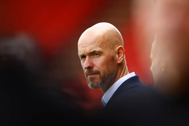 Manchester United manager Erik ten Hag looks on 