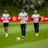 Marcus Rashford was pictured in Manchester United training on Tuesday.