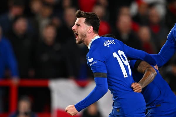Mason Mount celebrates a goal being scored for Chelsea