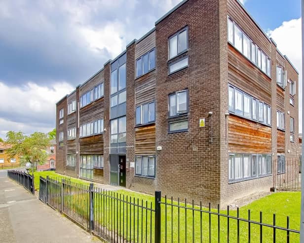 The front of the flat shows some of the communal garden space 