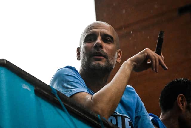 Pep Guardiola celebrates Manchester City's treble as only Pep Guardiola can 

