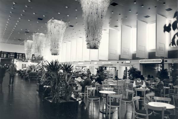 The famous low hanging chandeliers welcomed passengers in terminal 1