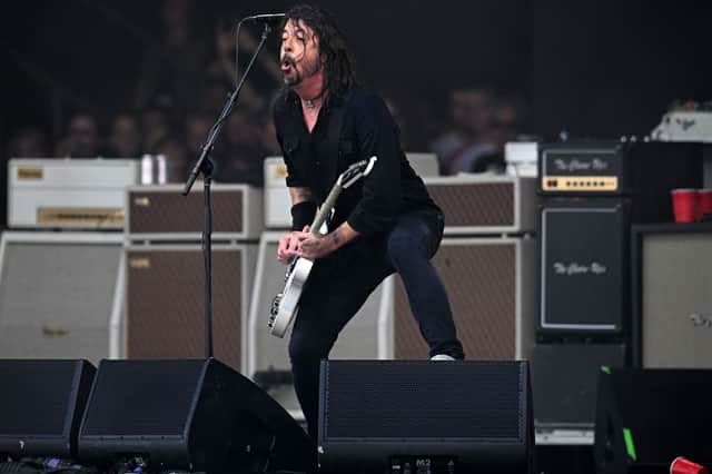 Dave Grohl and the Foo Fighters, performing as The Churnups, play on the Pyramid Stage on day 3 of the Glastonbury festival in the village of Pilton in Somerset, southwest England, on June 23, 2023. The festival takes place from June 21 to June 26. (Photo by Oli SCARFF / AFP) (Photo by OLI SCARFF/AFP via Getty Images)