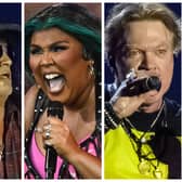 Glastonbury 2023: left to right, Slash from Guns N’ Roses; Lizzo and Axl Rose from Guns N’ Roses. (Photo: Getty Images)