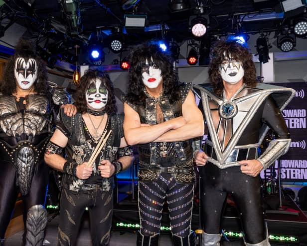 Gene Simmons, Eric Singer, Paul Stanley and Tommy Thayer of KISS visit SiriusXM's 'The Howard Stern Show' at SiriusXM Studios on March 01, 2023 in Los Angeles, California. (Photo by Emma McIntyre/Getty Images for SiriusXM)