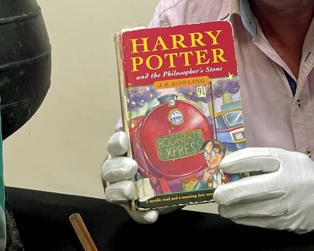 A rare first edition 1996 Bloomsbury publication of Harry Potter and the Philosopher's Stone purchased from a library for pennies is set to fetch up to £5,000 at auction. 