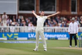  Josh Hazlewood of Australia celebrates after taking the wicket of Ben Stokes of England during Day Five of the LV= Insurance Ashes 2nd Test match between England and Australia at Lord's Cricket Ground on July 2, 2023 in London, England. (Photo by Ryan Pierse/Getty Images)