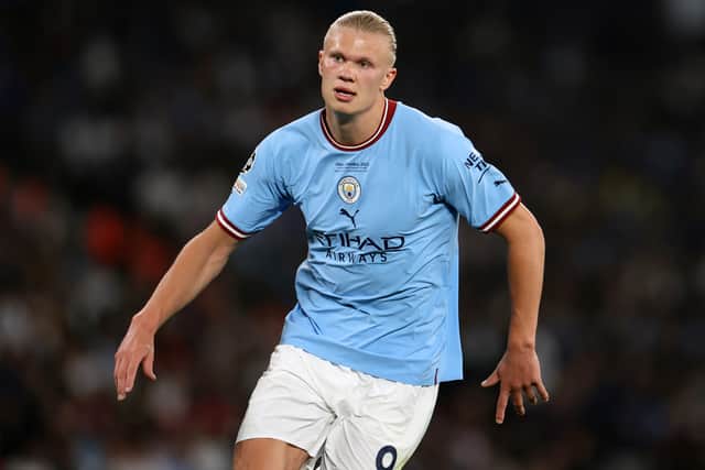  Erling Haaland of Manchester City during the UEFA Champions League 2022/23 final match between FC Internazionale and Manchester City FC at Ataturk Olympic Stadium on June 10, 2023 in Istanbul, Turkey. (Photo by Catherine Ivill/Getty Images)