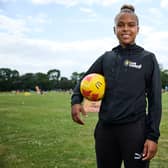 Manchester United forward Nikita Parris at the McDonalds Fun Football sessions in London. Cr: Mark Robinson