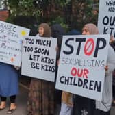 Protest against LGBT material at Birchfields Primary School in Manchester. July 4, 2023. Credit: 5Pillars