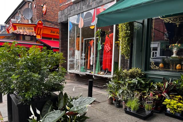 Independent shops and Bar San Juan in Chorlton.