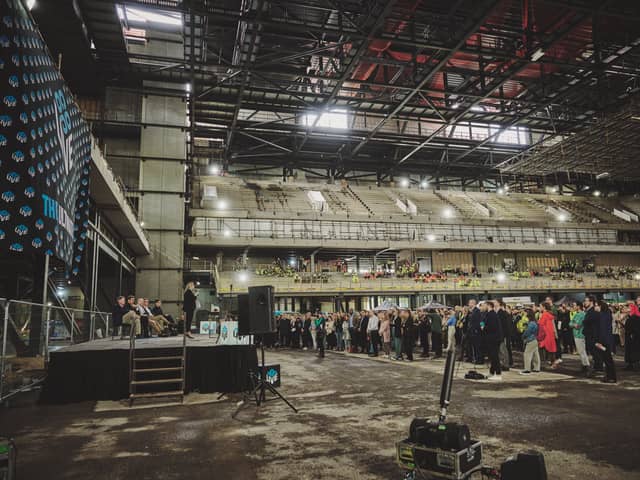 Inside the Co-op Live Arena during the “topping out” ceremony on Wednesday 5 July. Credit: Co-op Live