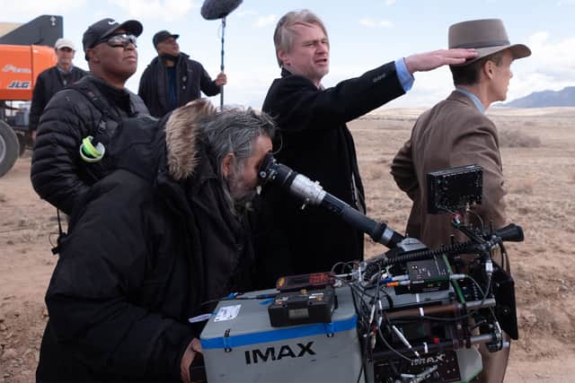 Christopher Nolan directs Cillian Murphy during Oppenheimer filming (Universal Pictures)
